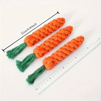 Pet carrot cotton rope toy, hand-woven