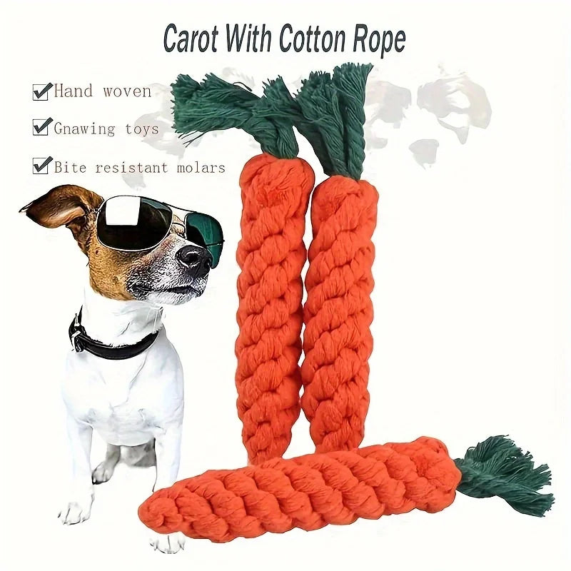 Pet carrot cotton rope toy, hand-woven